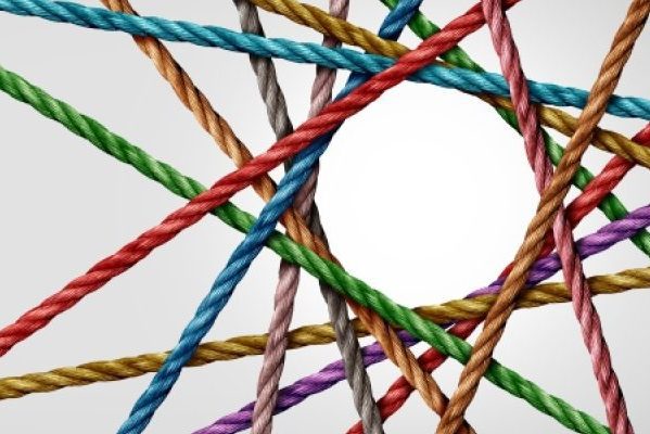 Graphic image of colorful yarn.